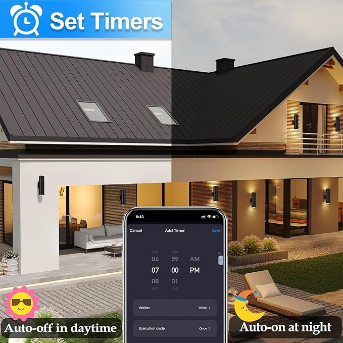 wowlite RGB Up and Down Lights Outdoor Wall Sconce 4 Pack, Smart Color Changing Porch Lights Outdoor Wall Sconce Light WiFi Voice & App Control, Tunable White Exterior Lights for House Porch Garage