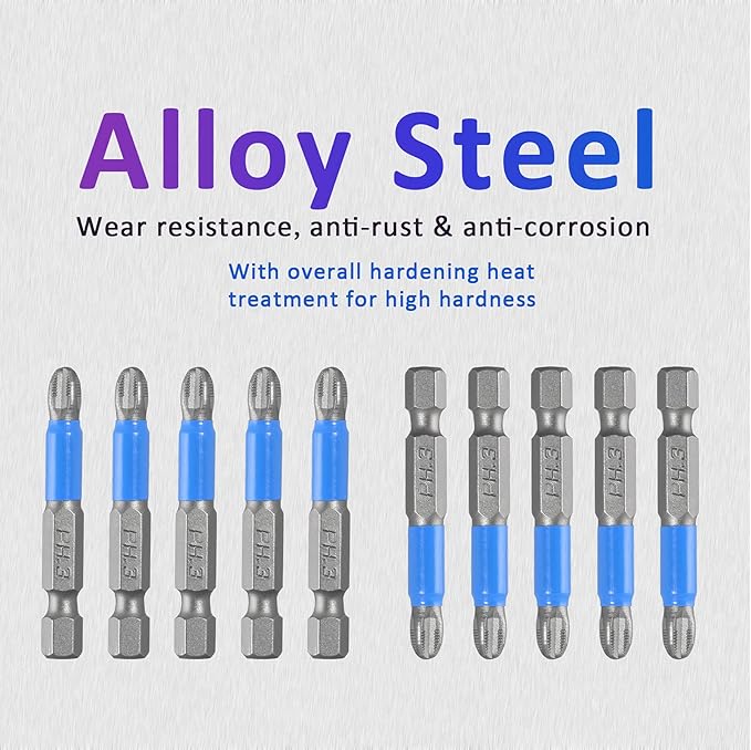 10 Pcs Magnetic Phillips Screwdriver Bit Set 2 inch Long, PH3 Phillips Bits Set, Non-Slip Cross Head Electric Screwdriver Bits Set 1/4" Hex Shank (PH3, 50mm)