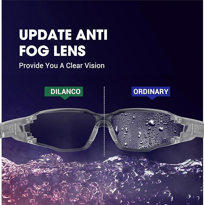 DILANCO Clear Safety Glasses Goggles, Adjustable Frames and Scratch-Resistant with No-Slip Grips Safety Glasses for Women Men