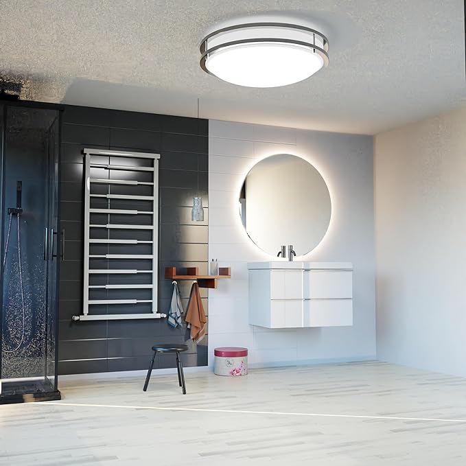 10-Inch Double Ring Dimmable LED Flush Mount Ceiling Light, 16W (95W Equivalent), 1120lm, 2700K Warm White, Brushed Nickel Finish Steel, ETL Listed, Commercial or Residential 2 Pack