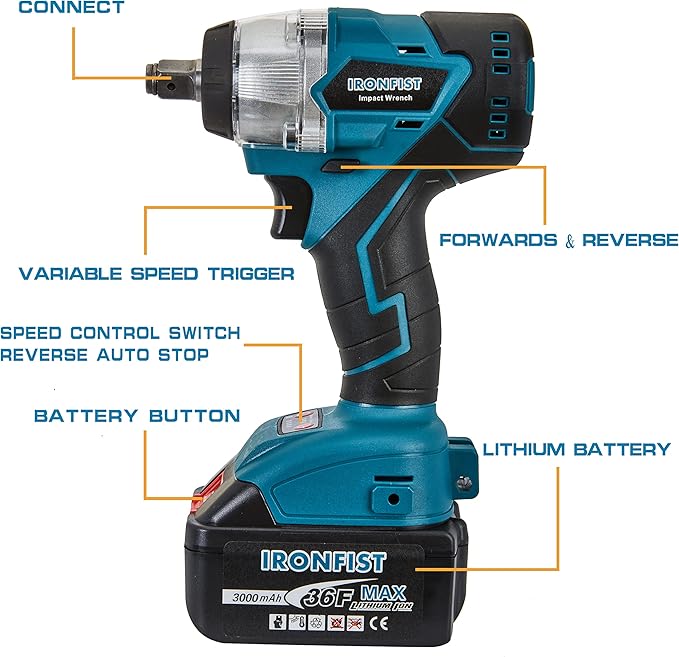 IRONFIST Cordless Impact Wrench, Electric Power Impact Screwdriver with 21V Lithium Battery Brushless Motor with 420Nm Torque