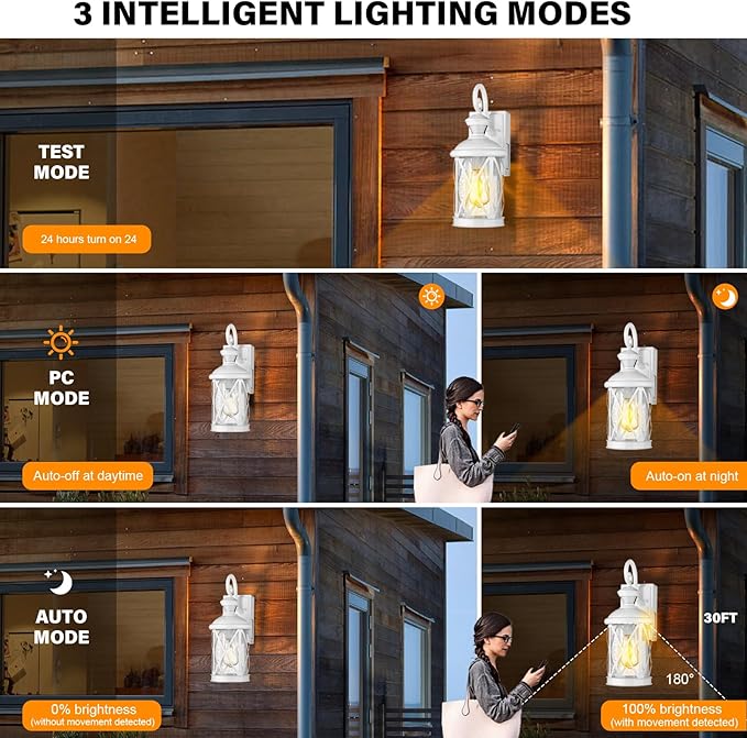 Darkaway Motion Sensor Outdoor Wall Light Dusk to Dawn Outdoor Porch Light with GFCI Outlet Waterproof Exterior Wall Sconce with Seeded Glass White Lighting Fixture for House Patio Garage