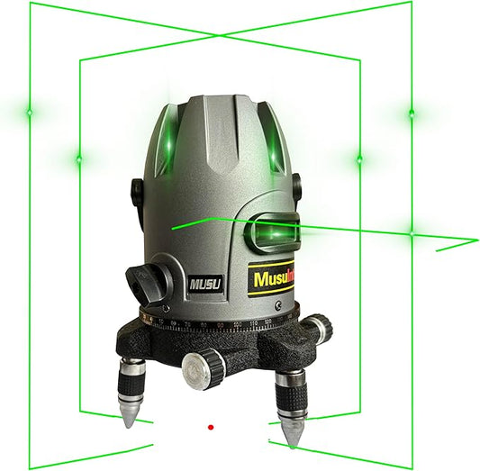(Outdoor Laser Level) Picture Hanging Tool Green Light Lasers 5-Lines Laser Outside Leveler 360 Self Leveling Super Bright With 360° rotating base and strong light spot Digital display battery