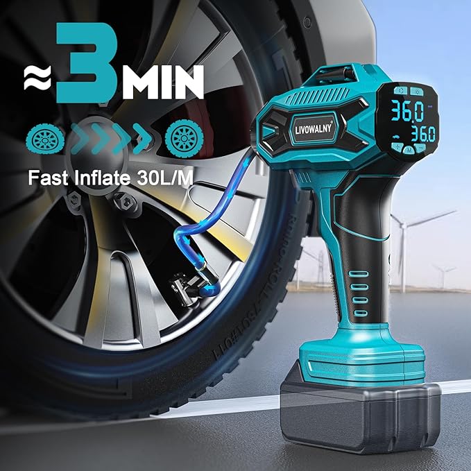 Tire Inflator Air Compressor Compatible with Makita 18V Battery, LIVOWALNY 160 PSI Cordless Portable Electric Air Pump 2025 Bigger LCD Digital Pressure Gauge for Car, Bike, Sport Ball (No Battery)