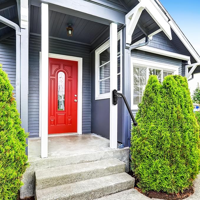 SELEWARE Fully Welded Staircase Handrail Iron Handrail Indoor Outdoor Steps Garage Railing Safety Grab Bar for Elderly Bird Shaped 24'' Length 1.3'' Dia