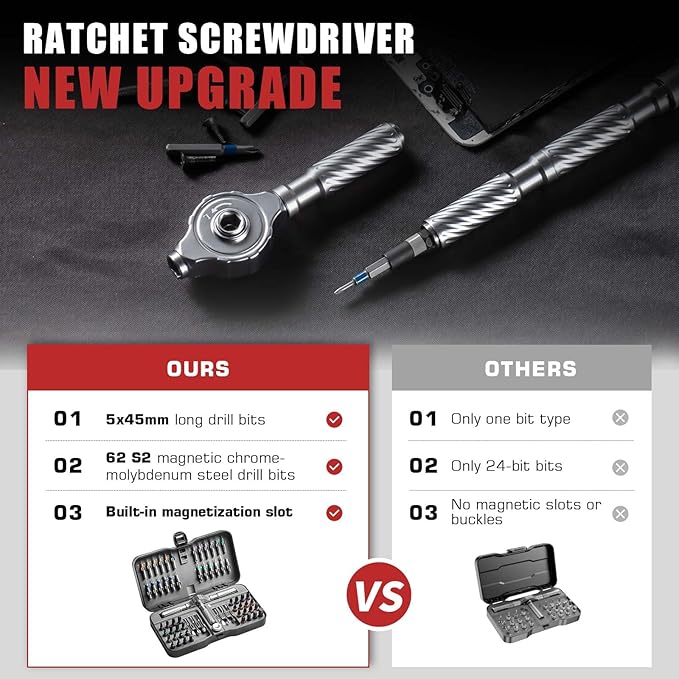 VMAN Ratchet Screwdriver Set, 66 in 1 magnetic Screwdriver sets, S2 Steel Bits, DIY Combination Flexible Shaft, Suitable for Furniture Assembly, Precision Electrical Appliance Repair, Bicycle Tools