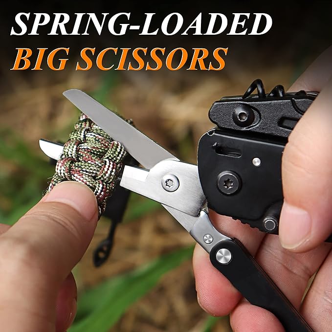 RoverTac Multitool Pocket Knife Tactical Camping Survival Knife Gifts for Men Dad Husband 18 in 1 Multi Tool Knife Pliers Scissors Saw Corkscrew 9-Pack Screwdrivers with Safety Lock and Nylon Sheath