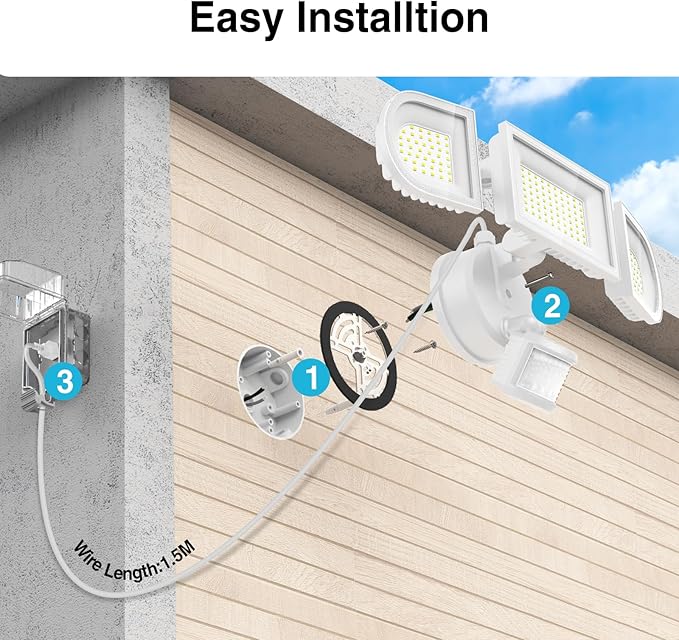 130W Motion Sensor Light Outdoor Plug in, 13000LM LED Security Lights with Remote Control, 3 Adjustable Heads, 3 Modes, Plug in Flood Lights Outodoor IP65 Waterproof for Garage Yard (White)