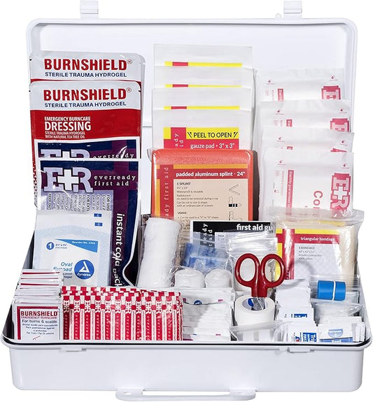Class B OSHA ANSI Compliant First Aid Kit – Emergency Medical Supplies in Wall-Mountable Plastic Case for Workplace, Office, Home – 190 Piece