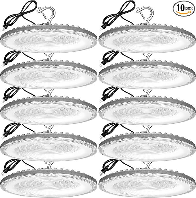 10 Pack 200W UFO Led High Bay Light,120VAC,5000K Daylight Commercial Bay Lighting,IP66 Waterproof,30500LM,850W MH/HPS with Plug Area Lighting for Warehouse/Shop/Workshop/Barn/Gym/Factory