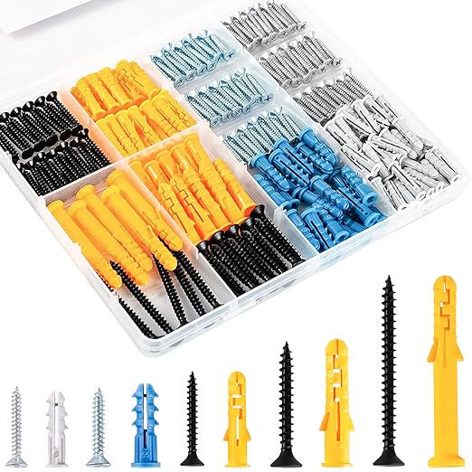 KURUI Wall Anchors Kit for Hanging Wall Art Decor, 270Pcs Picture Hangers Assortment Kit for Drywall Concrete Brick, 135 Screws and 135 Drywall Anchors,Replace Picture Hanging Nails for Frame Tapestry