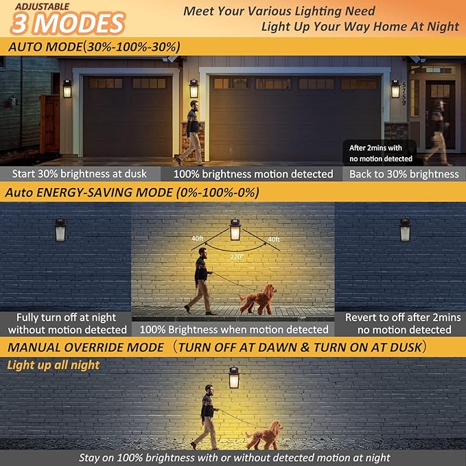 Oil Rubbed Bronze Motion Sensor Outdoor Lights - Dusk to Dawn Outdoor Lighting, Brown Exterior Garage Light Fixture, Waterproof Porch Light Coach Outside Wall Mount for House, Front Door, Anti-Rust