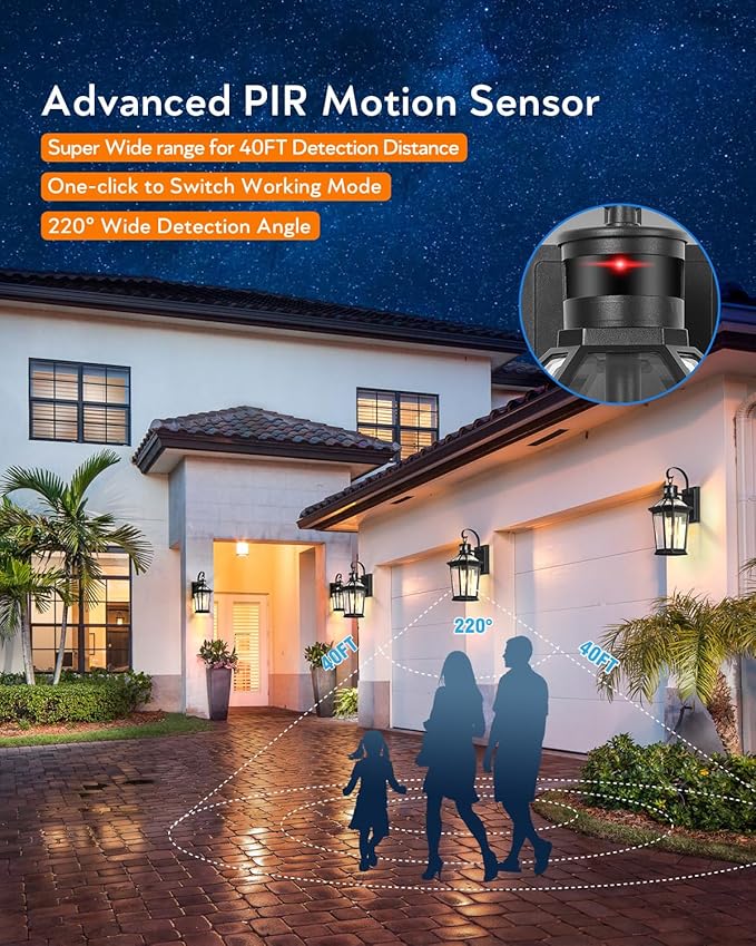 VIANIS Motion Sensor Outdoor Wall Lights, Dusk to Dawn Exterior Light Fixtures Wall Mount, Waterproof Modern Black Outside Front Porch Light, Anti-Rust Aluminum Outdoor Wall Sconce for House Garage