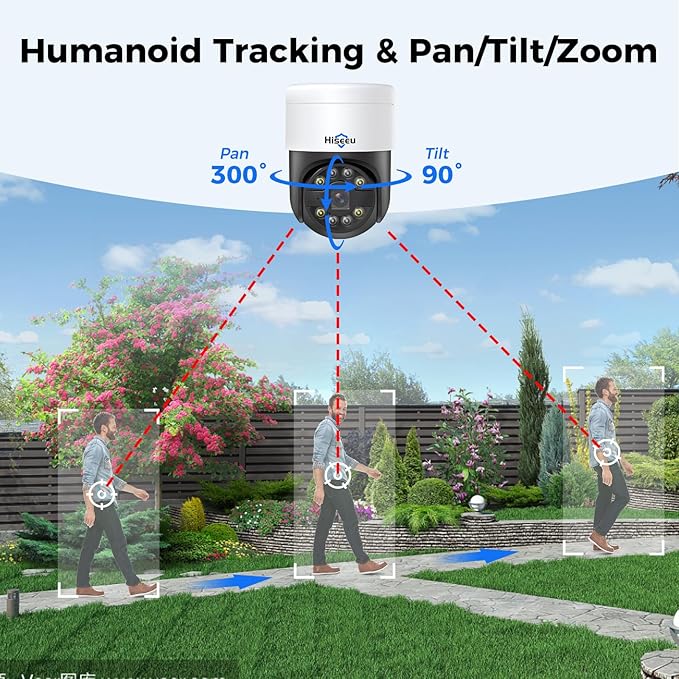 【Human Tracking+300°Pan 90°Tilt】 Hiseeu 4K PoE Security Camera System,Wired NVR Security Camera System w/8 * 5MP PoE PTZ Camera Outdoor&Indoor,2-Way Audio,Color Night Vision,7/24 Record