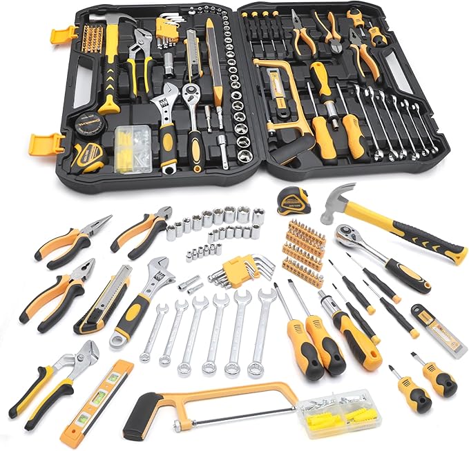 Home Tool Kit 199 Piece Basic Household Auto Repair Tool Set Car Toolbox General Hand Tool Kit for Home Men Women DIY with Plastic Toolbox Storage Case Pliers Wrench Combination
