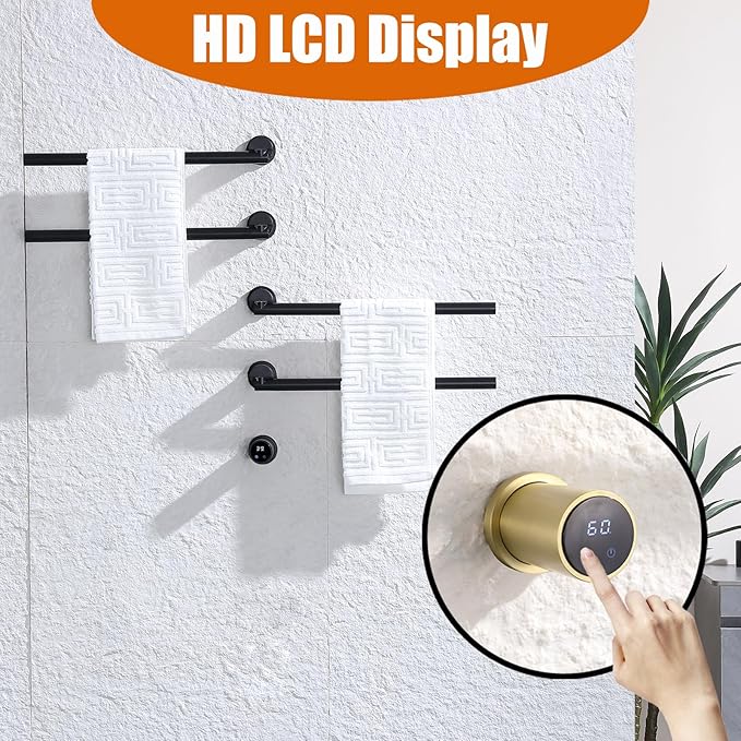 Electric Towel Warmer Concealed Smart, 75W Swivel Heated Towel Rack for Bathroom, Built-in Modular Electric Towel Rack with Timer, Thermostat, LED Display, APP, 4 Bar 180° Rotation, Hardwired, Black