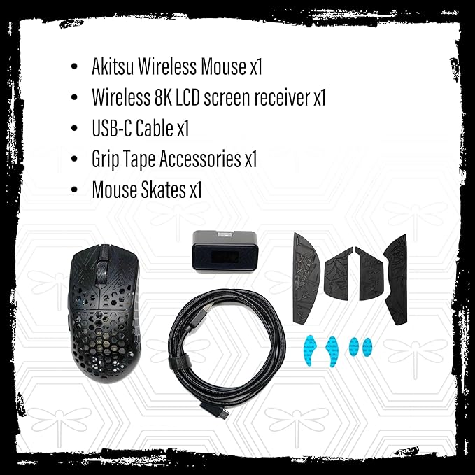 Arbiter Akitsu 8K Carbon Fiber Composite Gaming Mouse - Ultra-Light 38g, Wireless, 26k DPI, USB-C Fast Charging, 60Hr Battery Life, 8k Polling Rate, PIXART 3395 Sensor, LCD Display