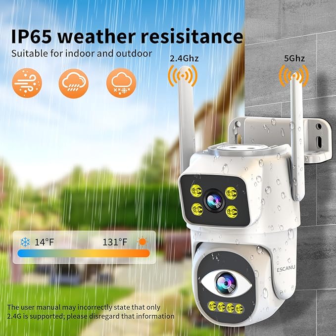 Dual Lens Cameras for Home Security,2.4G/5G PTZ Outdoor Plug-in Camera,Motion Tracking,Night Vision,24/7 Continous Recording,Work with NVR/DVR Surveillance System,Weather Proof,SD/Cloud Storage