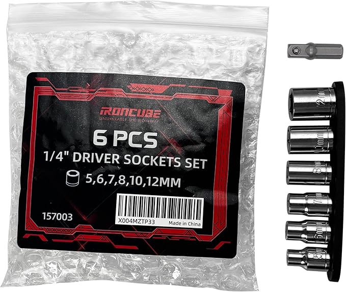 6 Pcs Scoket Set, 1/4" Drive, 5-6-7-8-10-12mm with 1 Pcs Adpter for Interchangeable Ratchet Screwdriver Set