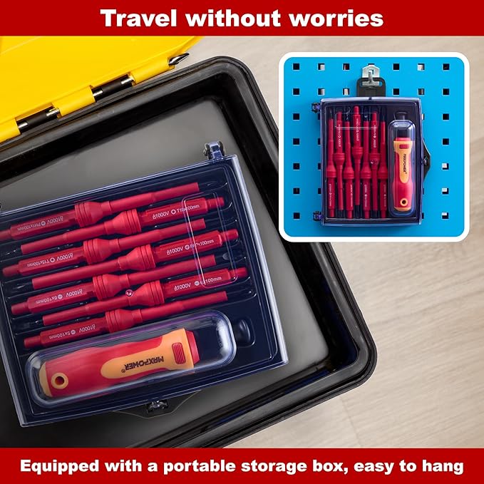 MAXPOWER Insulated Screwdriver Set, 7 In 1 Insulated Electrical Screwdrivers, Magnetic Tip Electrician Screwdriver Tool Kit Includes Phillips, Slotted and Torx Tips