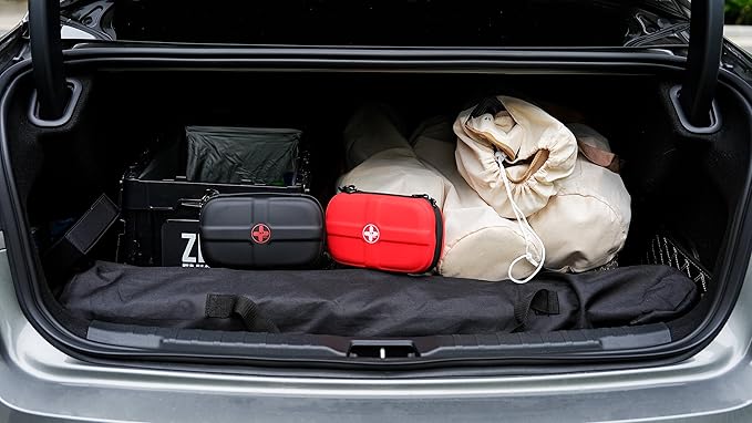 RHINO RESCUE EVA First Aid Kit, Small Waterproof Portable Emergency Hiking First Aid Kit for Backpacking, Medical Kit for Travel, Home, Car, College Dorm, Camping, Boat, Back to School (Black)
