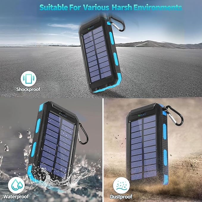 Solar Charger Power Bank, 39800mAh Portable Charger Fast Charger USB C Port Built-in Led Flashlight and Compass for All Cell Phone and Electronic Devices