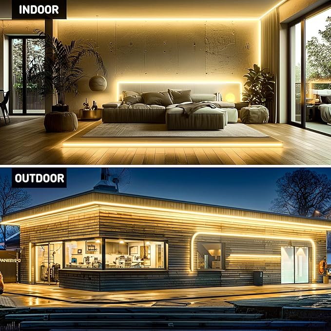 GZBtech Silicone COB Neon Rope Lights 132FT/40M, 2800K Super Bright Warm White Waterproof Neon Strip Light, AC 110-120V Flexible Soft Cuttable Tape Rope Lighting for Indoor Outdoor Home Commercial