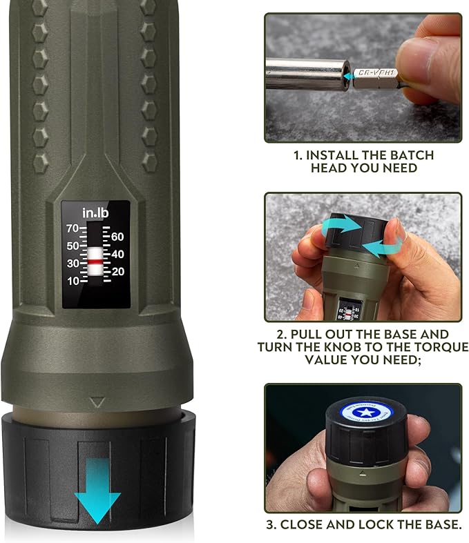 Torque Screwdriver Set 10-70 in-lb - Adjustable High Precision Torque Screwdriver & Driver Bits Kit for Car Repair, Bike Tools, Scope Mounting & DIY Projects - 11Pcs Inch Pound Torque Screwdriver