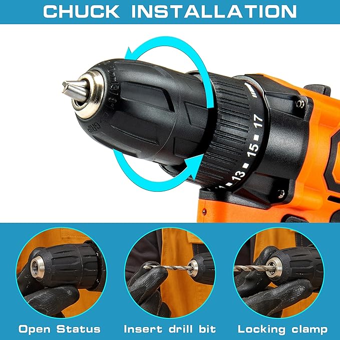 Cordless Drill, 21V Power Screwdriver 2 Variable Speed 3/8” Keyless Chuck, 1500mAh Battery and Charger for assembling, repairing and DIY