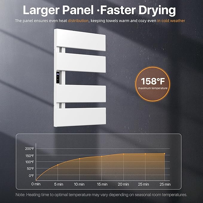 Electric Heated Towel Warmer Rack - Wall-Mounted with Timer & Temperature Control, Plug-in/Hardwired, Fast Heating, Smart Touch Panel