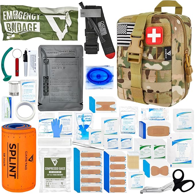CareTac IFAK Trauma & First Aid Kit with CAT Gen 7 Tourniquet – Military-Grade Tactical Medical Kit Includes Israeli Bandage, Chest Seal, Splint & CPR Mask for Bleed Control, Gunshot Wounds & More