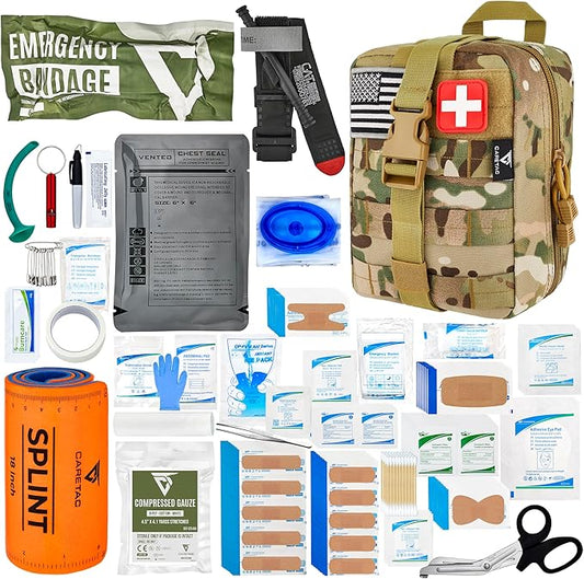 CareTac IFAK Trauma & First Aid Kit with CAT Gen 7 Tourniquet – Military-Grade Tactical Medical Kit Includes Israeli Bandage, Chest Seal, Splint & CPR Mask for Bleed Control, Gunshot Wounds & More
