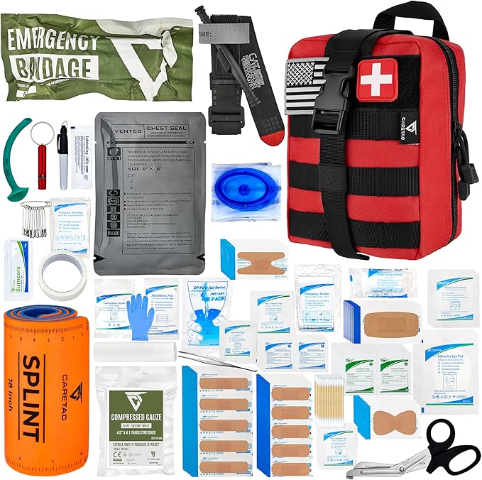 CareTac IFAK Trauma & First Aid Kit with CAT Gen 7 Tourniquet – Military-Grade Tactical Medical Kit Includes Israeli Bandage, Chest Seal, Splint & CPR Mask for Bleed Control, Gunshot Wounds & More