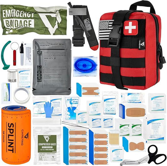 CareTac IFAK Trauma & First Aid Kit with CAT Gen 7 Tourniquet – Military-Grade Tactical Medical Kit Includes Israeli Bandage, Chest Seal, Splint & CPR Mask for Bleed Control, Gunshot Wounds & More