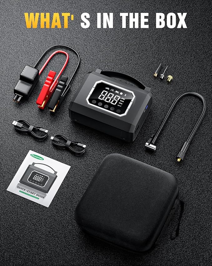 Tire Inflator Portable Air Compressor, 160PSI & 26800mAh 4X Fast Inflation, 65W Fast Charge, Car Battery Jump Starter,4 Modes Flashlight, Air Pump with Digital Pressure Gauge for Car, Bike, Motorcycle