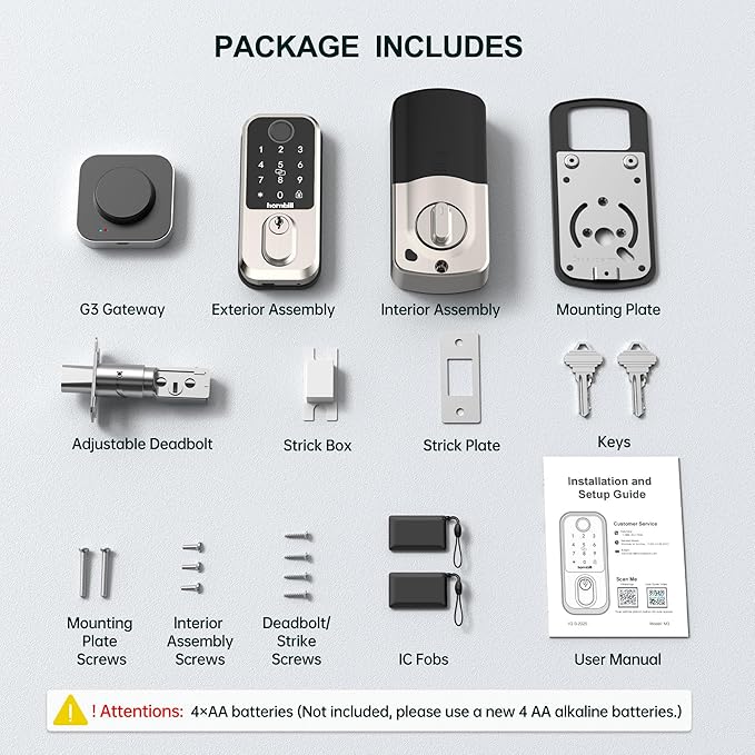 Wi-Fi Smart Deadbolt Keyless Entry: 9-in-1 Hornbill Smart Lock for Front Door, Smart Deadbolt Lock, Electronic Keypad Code Fingerprint Unlock, Works with Alexa for Home Office Hotel, Satin Nickel