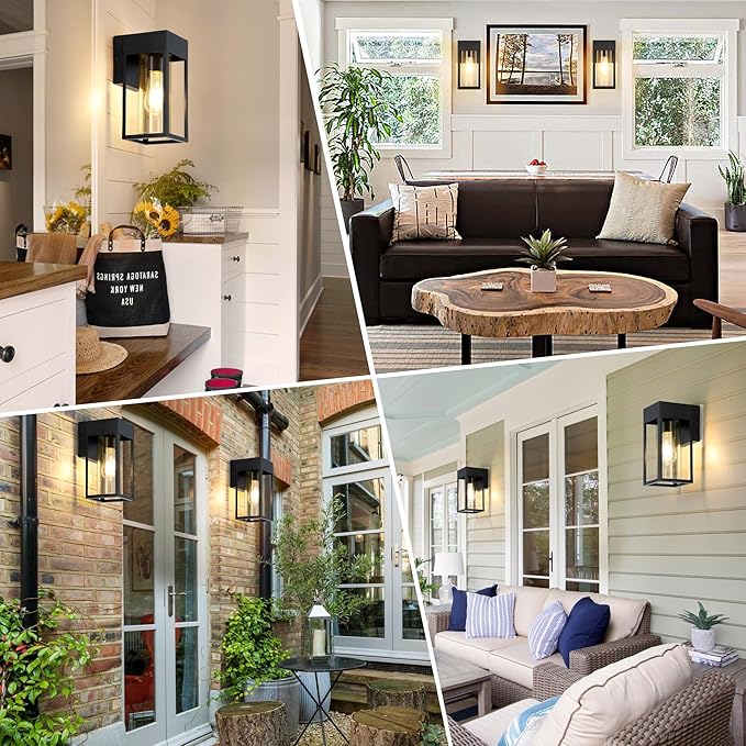 2-Pack Outdoor Wall Light Fixture, Exterior Porch Light with E26 Sockets &Glass Shades, Modern Wall Sconce for House Patio Garage Door