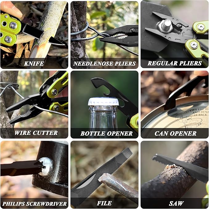 RoverTac 14 in 1 Multitool - Knife, Pliers, Screwdrivers, Saw, Bottle Opener - Perfect for Camping, Survival, Hiking, Repairs