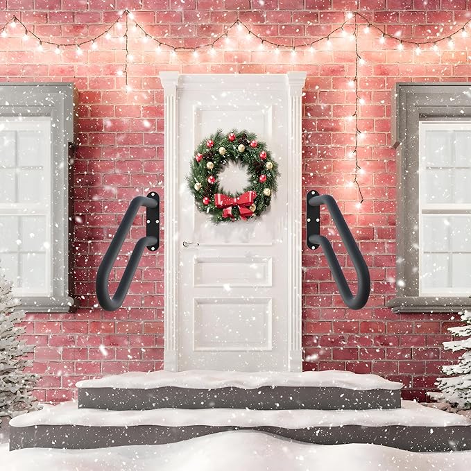 Hand Rails for Outdoor Steps, Exterior 1-3 Steps Handrails, Wrought Iron Heavy-Duty Stair Railing, U-Shaped Rail for Garage, Porch, Deck, and Garden (Upgrade)