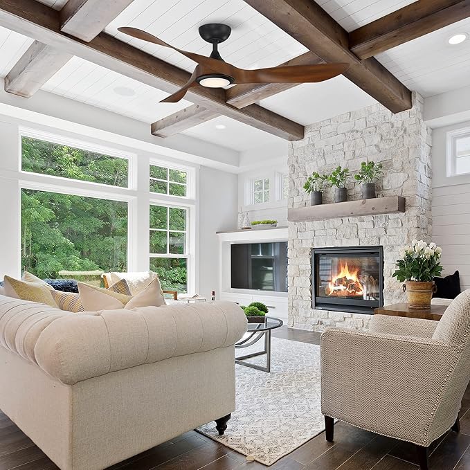 WAC Smart Fans Swirl Indoor and Outdoor 3-Blade Smart Home Ceiling Fan 54in Matte Black Koa with 3000K LED Light Kit and Remote Control works with Alexa and iOS or Android App