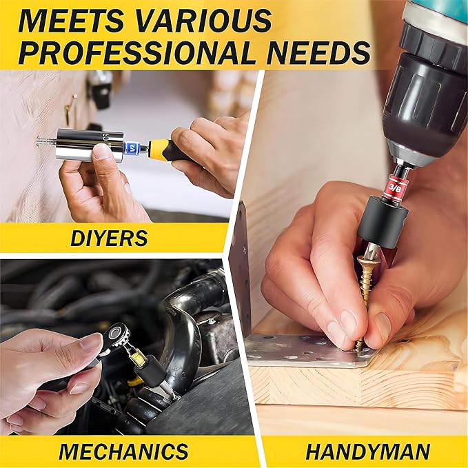 HOOOWOOO Right Angle Drill 105 Degree Right Angle Screwdriver set Drill Hex Bit Socket Adapter,3Pcs 1/4" 3/8" 1/2" Cr-V Hex Shank Impact Grade Driver Socket Adapter/Extension Set Drill Bit