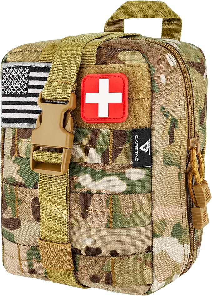 CareTac IFAK Trauma & First Aid Kit with CAT Gen 7 Tourniquet – Military-Grade Tactical Medical Kit Includes Israeli Bandage, Chest Seal, Splint & CPR Mask for Bleed Control, Gunshot Wounds & More