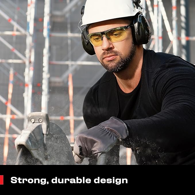 NoCry Yellow Safety Glasses for Men – ANSI Z87 Rated Shooting Eyewear with Scratch and Fog Resistant Lenses – Blue Light Blocking, 100% UV Protection – Fully Adjustable for a Comfortable Fit