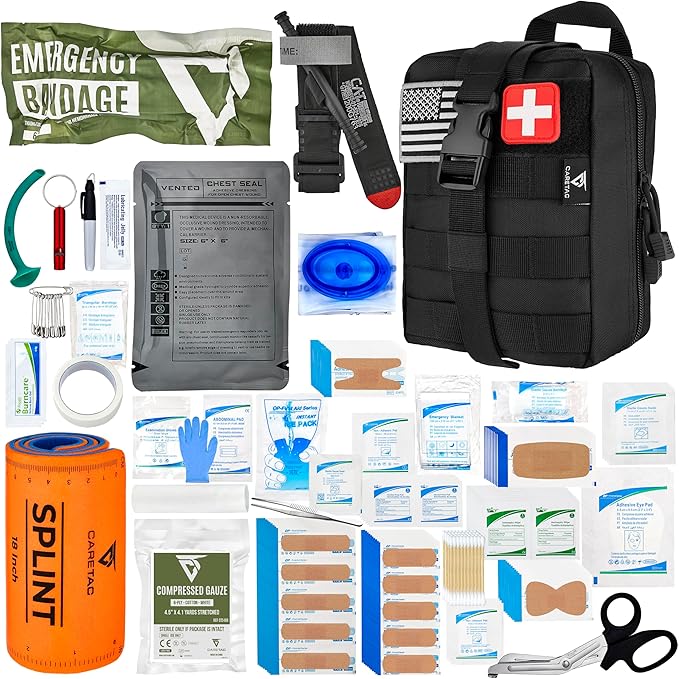 CareTac IFAK Trauma & First Aid Kit with CAT Gen 7 Tourniquet – Military-Grade Tactical Medical Kit Includes Israeli Bandage, Chest Seal, Splint & CPR Mask for Bleed Control, Gunshot Wounds & More