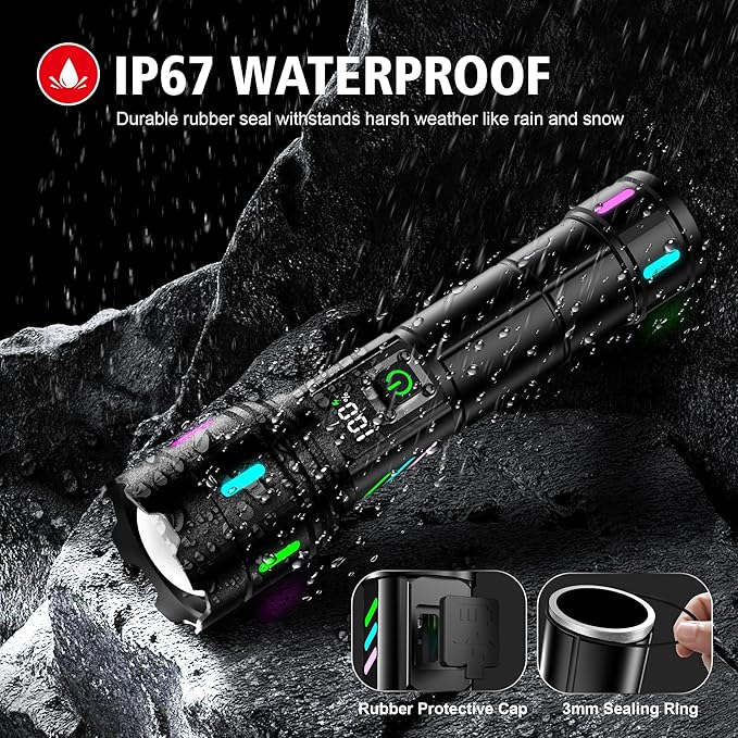 Flashlight 2000 High Lumens Rechargeable - 30W Super Bright LED Flash Light with LCD Display | 3937ft Beam & 12H Long Lasting USB C Powerful Handheld Flashlight for Home, Camping, Hiking, Emergency