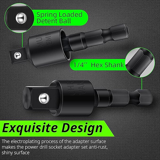 Impact Grade Driver Sockets Adapter Extension Set Drill Bit 3Pcs 1/4 3/8 1/2" 360°Rotatable Universal Socket Adapter Set+Right Angle Drill 105°Right Angle Screwdriver set Drill Hex Bit Socket Adapte
