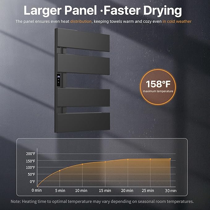 Electric Heated Towel Warmer Rack - Wall-Mounted with Timer & Temperature Control, Plug-in/Hardwired, Fast Heating, Smart Touch Panel