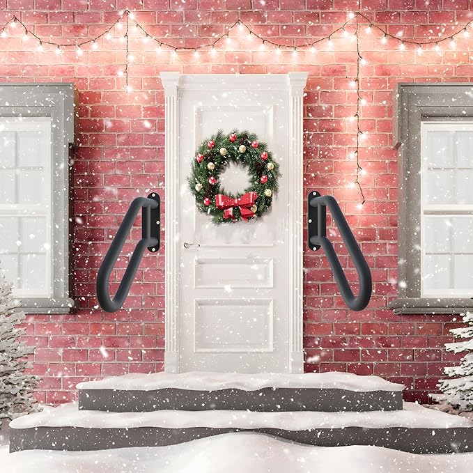 Hand Rails for Outdoor Steps, Handrails for Exterior Steps, Heavy-Duty Non-Slip Stair Railing, U-Shaped Rail for Garage, Porch, Deck, and Garden