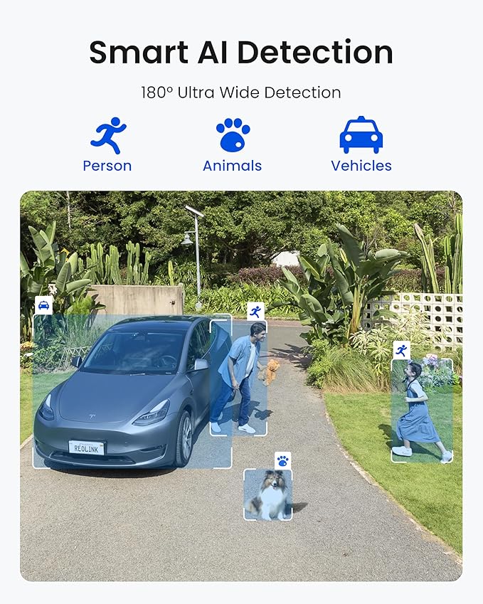 REOLINK 4K Solar Camera Outdoor Wireless, Dual-Lens 180° View for Home Security, ColorX Night Vision, No Subscription, Smart Detection, Local Storage, Wi-Fi 6