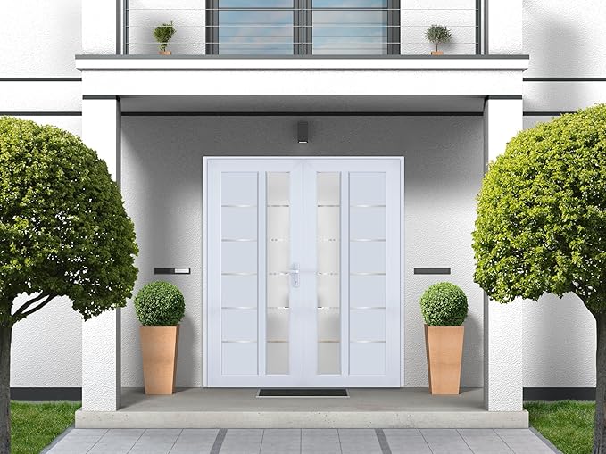 VDOMDOORS Front Exterior Prehung Metal-Plastic Double Doors/MANUX 8088 White Silk/Residential Doors Entrance Patio Garage 72 x 80